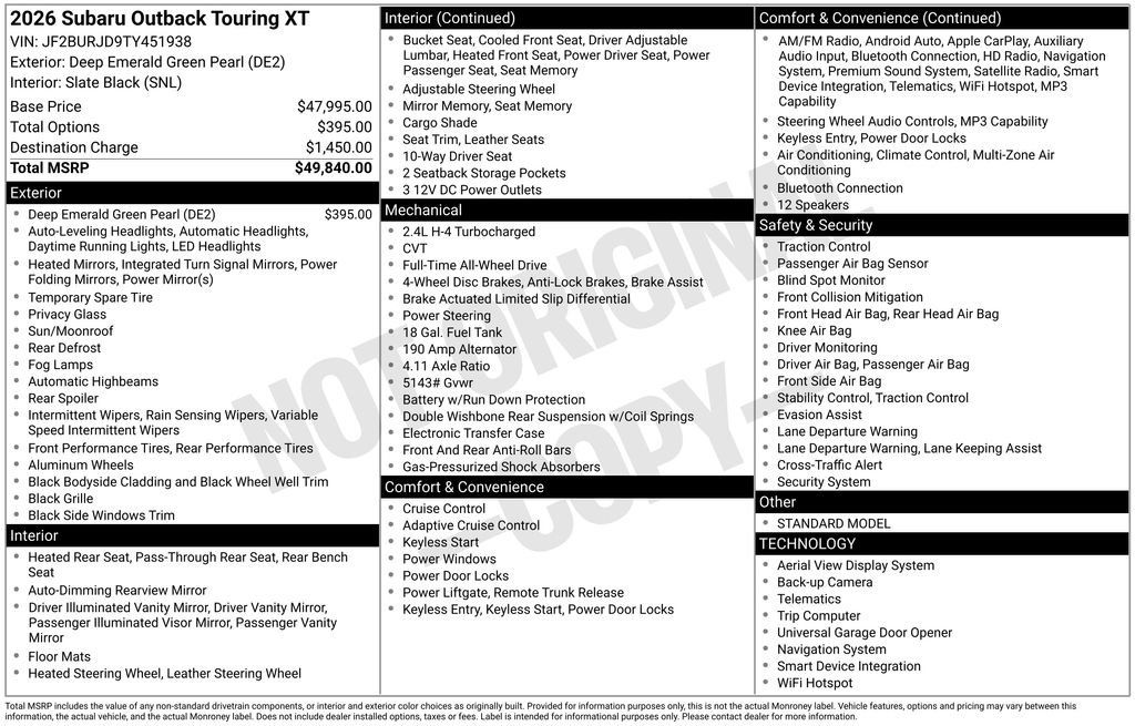Certified 2026 Subaru Outback Touring XT AWD/4WD image 58