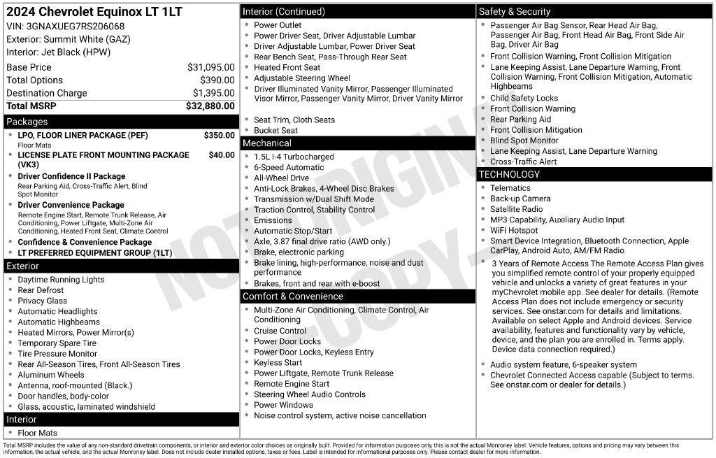 Used 2024 Chevrolet Equinox LT w/ LPO, Floor Liner Package AWD/4WD image 37