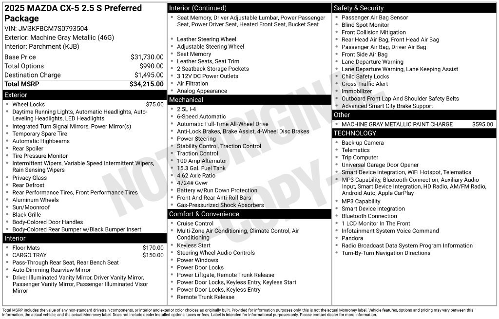 Certified 2025 MAZDA CX-5 AWD 2.5 S w/ Preferred Package image 31