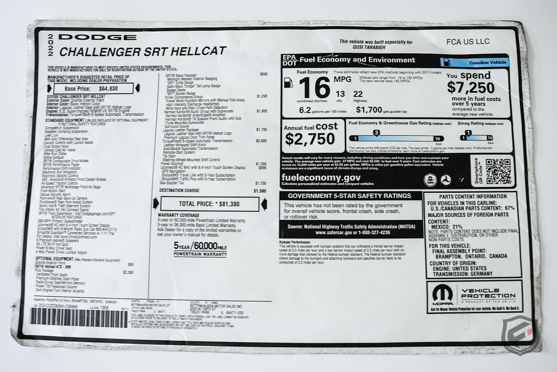 Used 2022 Dodge Challenger SRT Hellcat w/ Plus Package RWD image 13