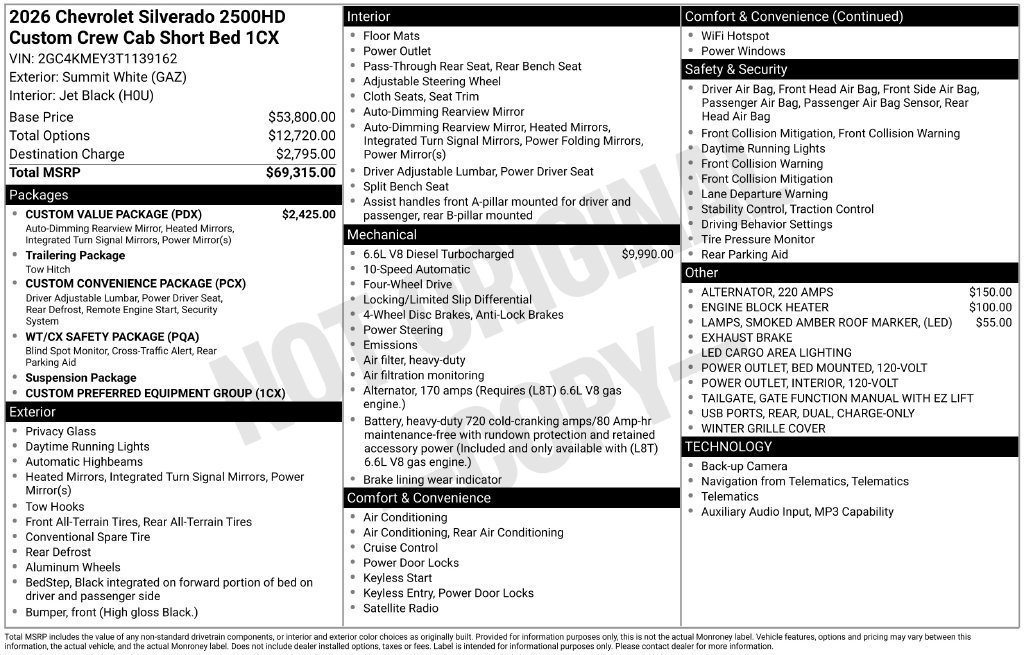 New 2026 Chevrolet Silverado 2500 Custom w/ Custom Value Package AWD/4WD image 27