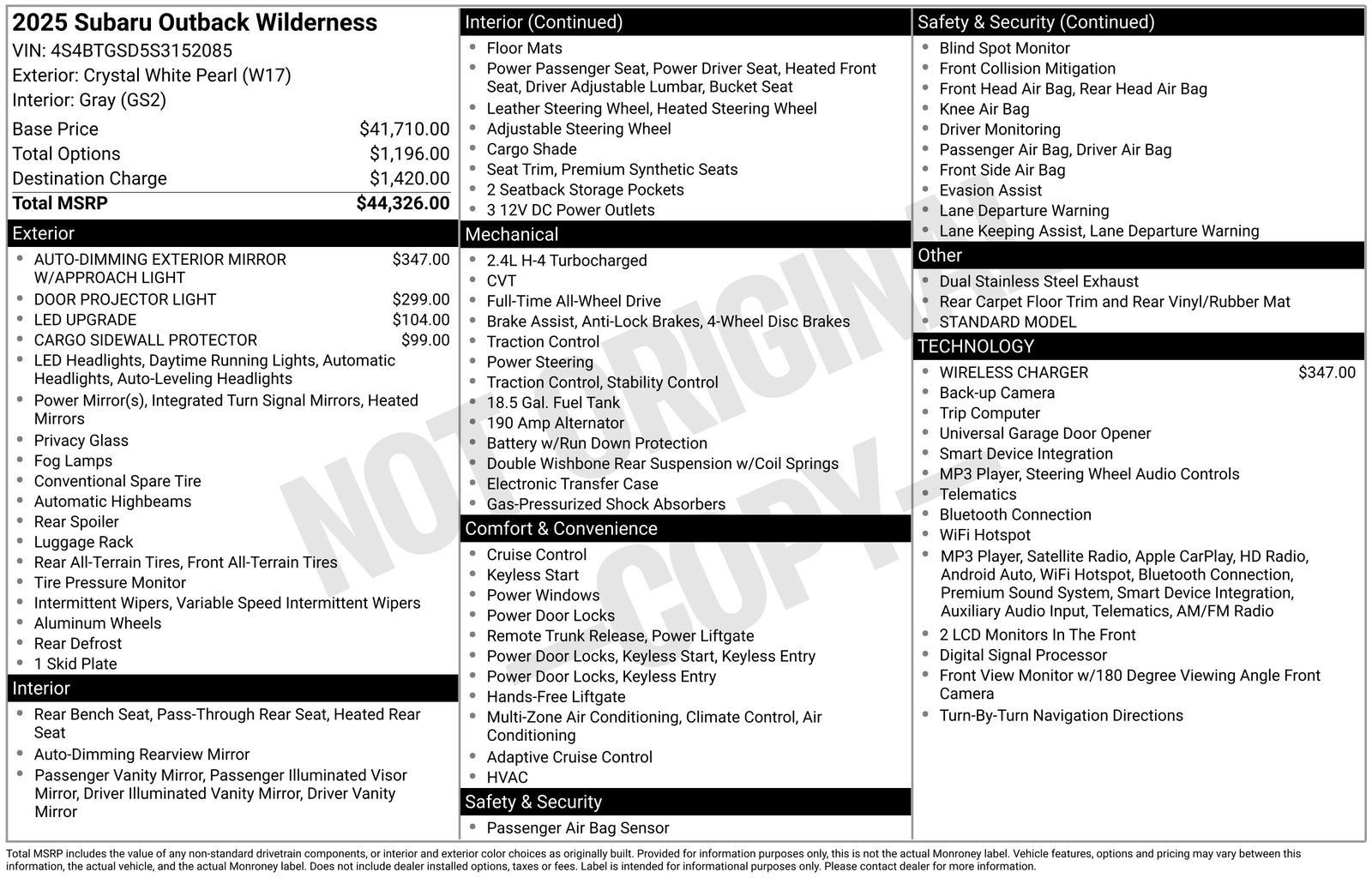 Certified 2025 Subaru Outback Wilderness AWD/4WD image 14
