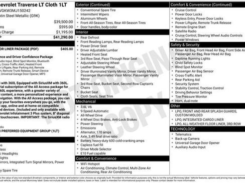 Used 2021 Chevrolet Traverse LT w/ LPO, Floor Liner Package AWD/4WD image 42