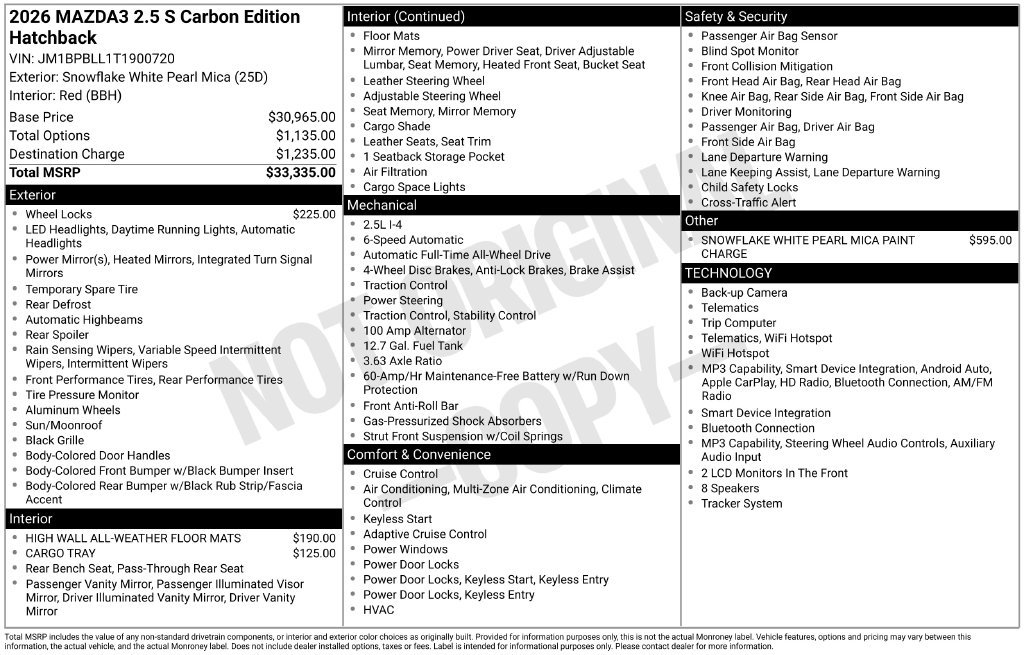 New 2026 MAZDA MAZDA3 Carbon AWD/4WD image 10