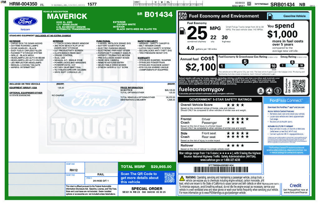 Used 2025 Ford Maverick XL w/ Equipment Group 102A AWD/4WD image 5