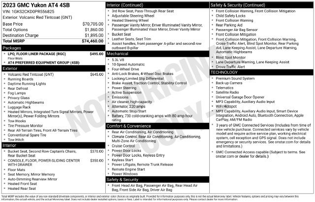 Used 2023 GMC Yukon AT4 w/ LPO, Floor Liner Package AWD/4WD image 4