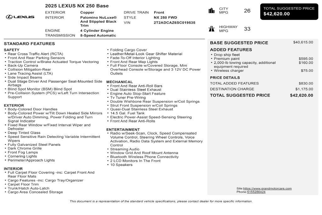 Used 2025 Lexus NX 250 FWD w/ Towing Package (2000 Lbs) image 3
