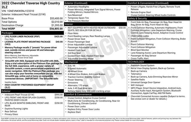 Used 2022 Chevrolet Traverse High Country w/ LPO, Floor Liner Package AWD/4WD image 24