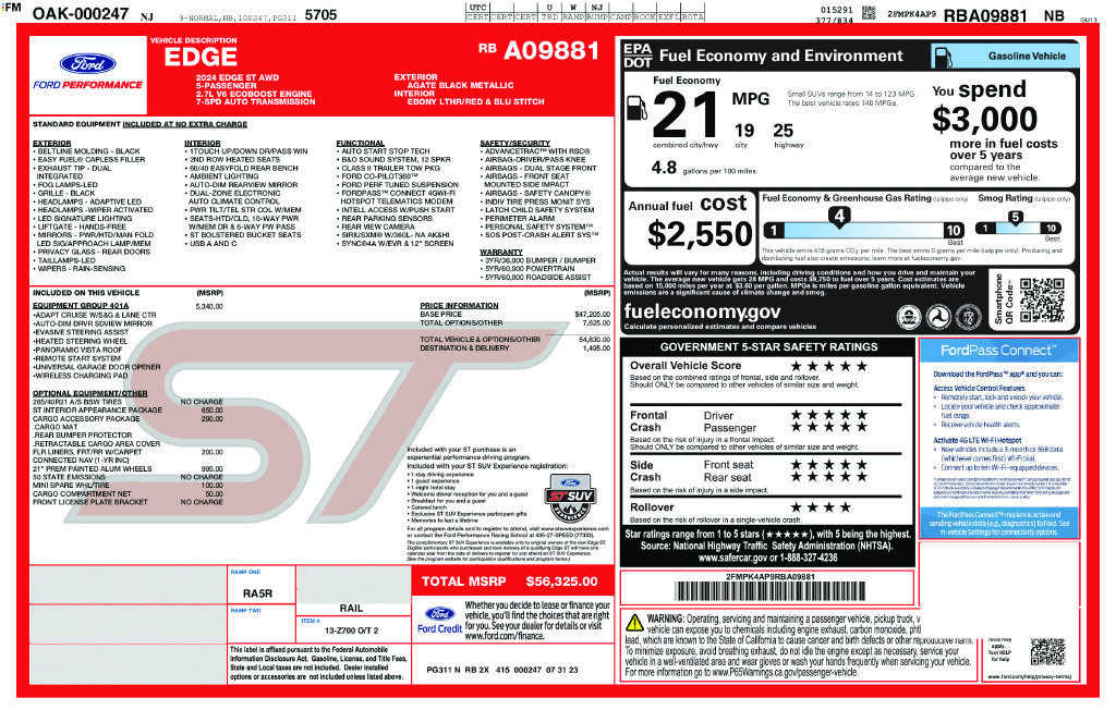 Certified 2024 Ford Edge ST w/ Equipment Group 401A AWD/4WD image 9