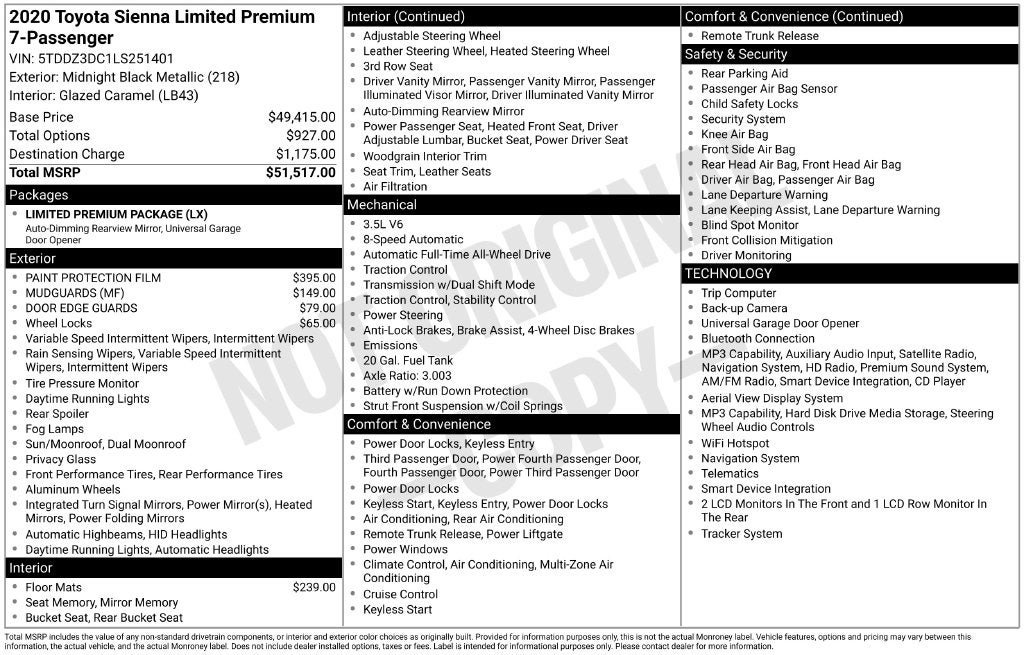 Certified 2020 Toyota Sienna Limited Premium AWD/4WD image 2