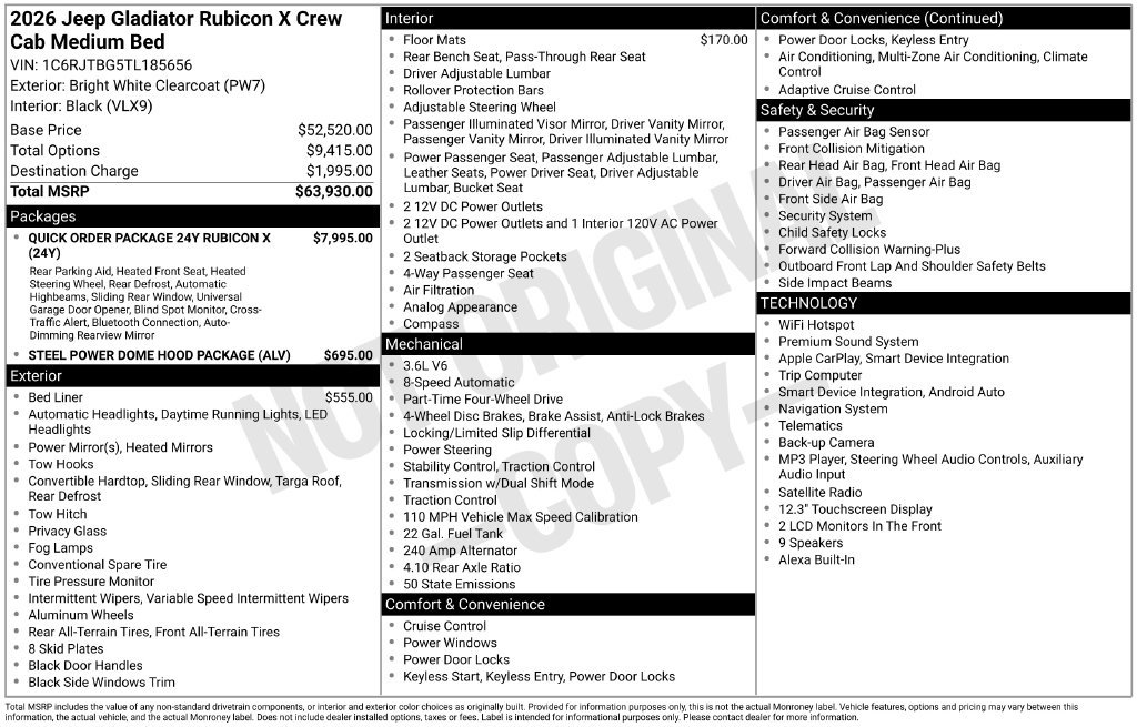 New 2026 Jeep Gladiator Rubicon AWD/4WD image 5