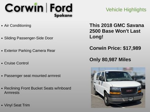 Used 2018 GMC Savana 2500 w/ Driver Convenience Package RWD image 6