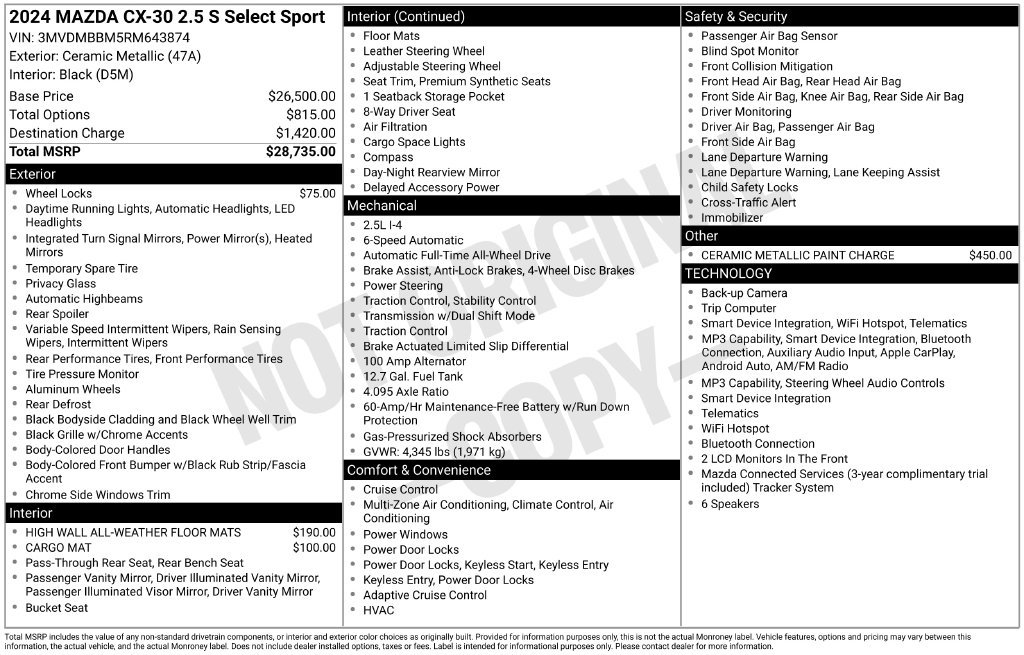 Used 2024 MAZDA CX-30 AWD 2.5 S w/ Select Sport Pkg image 3