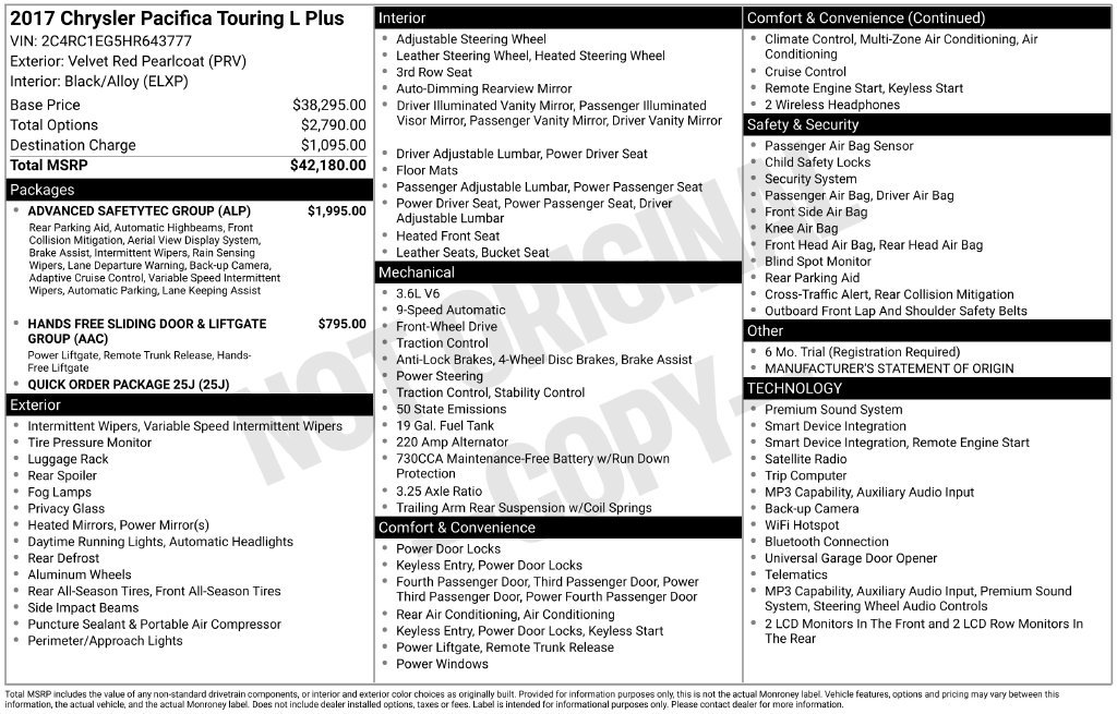 Certified 2017 Chrysler Pacifica Touring-L Plus w/ Advanced Safetytec Group FWD image 2