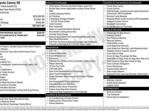 Used 2018 Toyota Camry SE w/ Protection Package (Q2) FWD image 6
