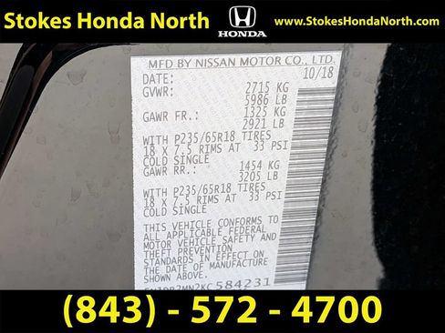 Used 2019 Nissan Pathfinder SL w/ Cargo Package FWD image 10