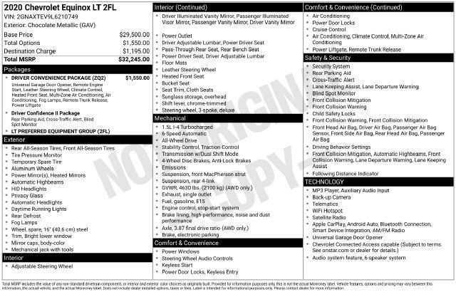 Used 2020 Chevrolet Equinox LT w/ Driver Convenience Package AWD/4WD image 2