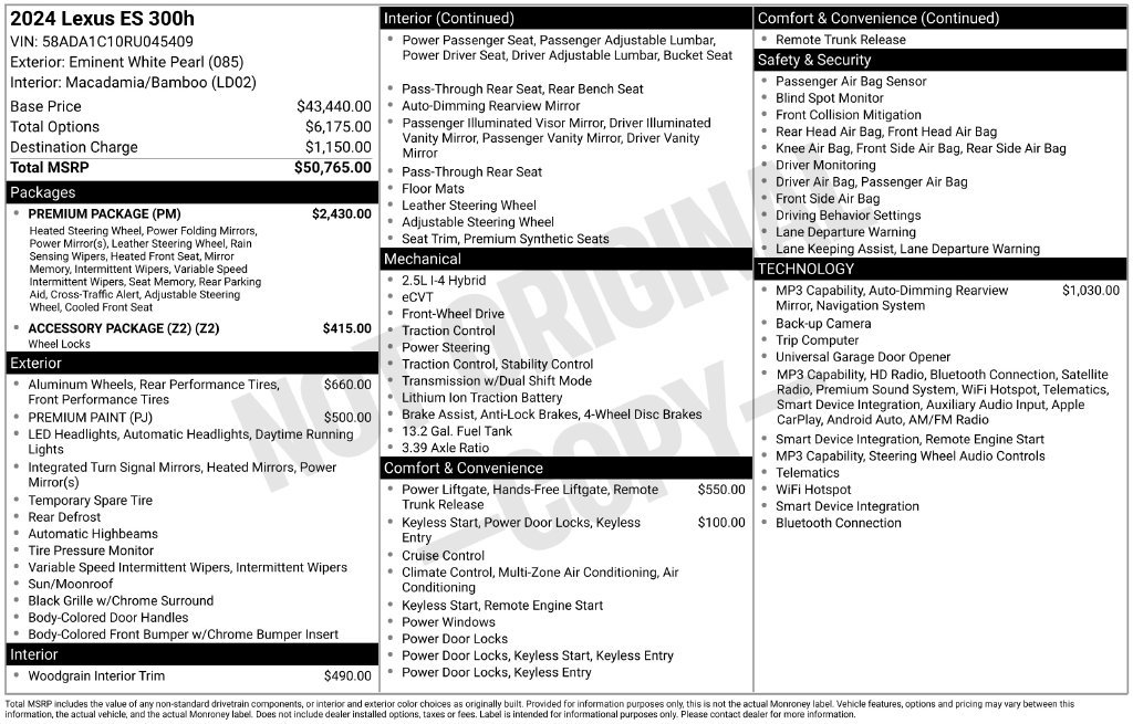 Used 2024 Lexus ES 300h w/ Premium Package FWD image 2