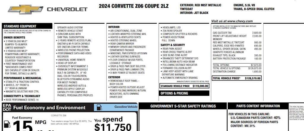 Used 2024 Chevrolet Corvette Z06 w/ Battery Protection Package RWD image 6