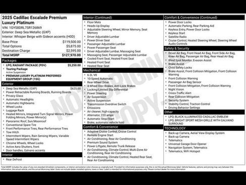 Certified 2025 Cadillac Escalade Premium Luxury Platinum w/ LPO, Radiant Package RWD image 12