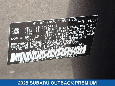 Certified 2025 Subaru Outback Premium AWD/4WD image 36
