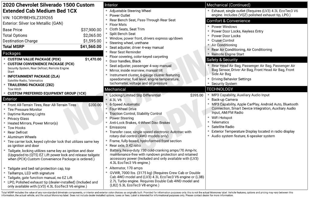 Used 2020 Chevrolet Silverado 1500 Custom w/ Custom Value Package AWD/4WD image 2