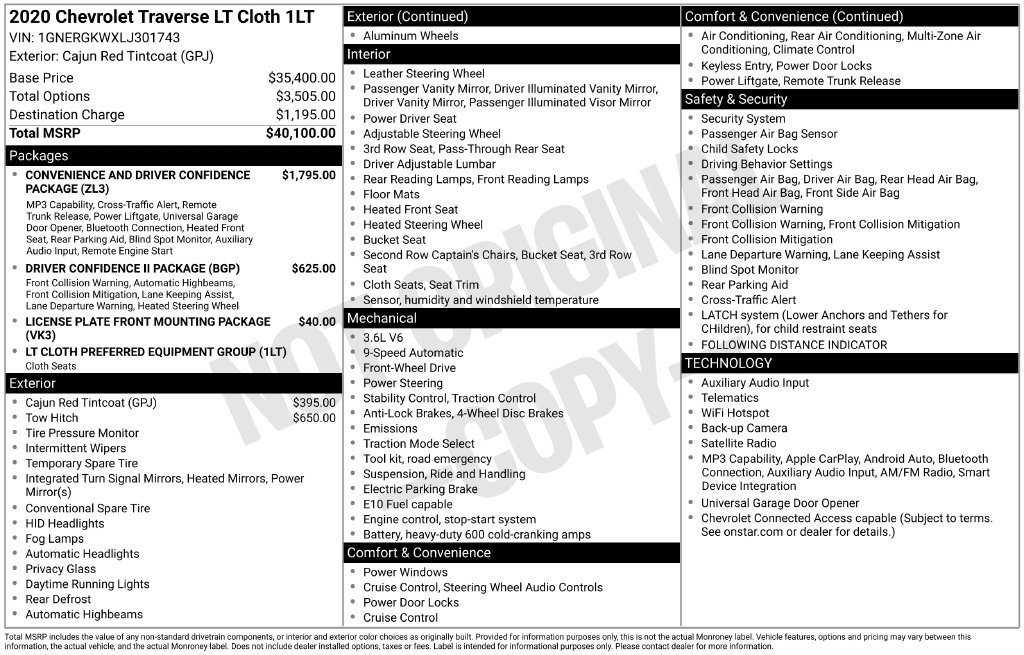 Used 2020 Chevrolet Traverse LT FWD image 18