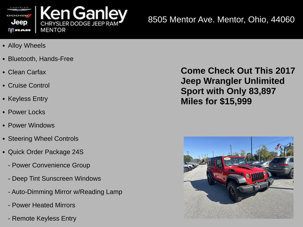 Used 2017 Jeep Wrangler Unlimited Sport w/ Quick Order Package 24S AWD/4WD image 5