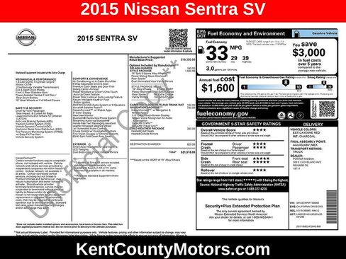 Used 2015 Nissan Sentra SV w/ Style Package FWD image 1