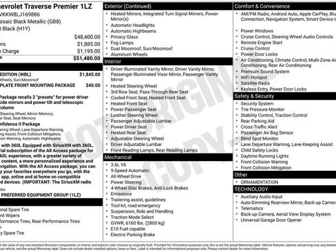 Used 2020 Chevrolet Traverse Premier w/ Redline Edition AWD/4WD image 10
