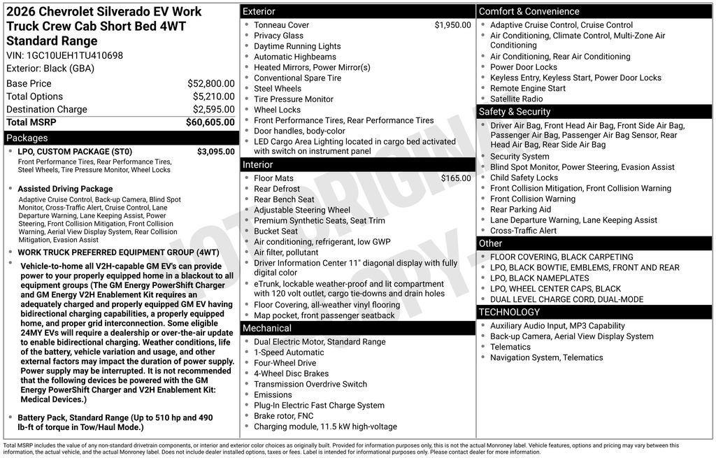 Used 2026 Chevrolet Silverado EV W/T w/ LPO, Custom Package AWD/4WD image 3