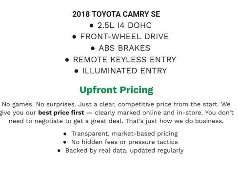 Used 2018 Toyota Camry SE w/ Moonroof Package image 2