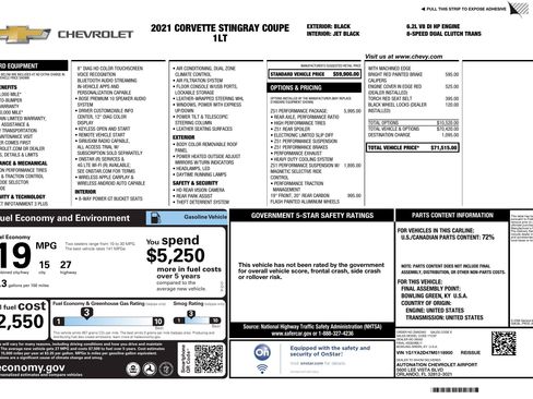 Used 2021 Chevrolet Corvette Stingray Coupe w/ Z51 Performance Package RWD image 3