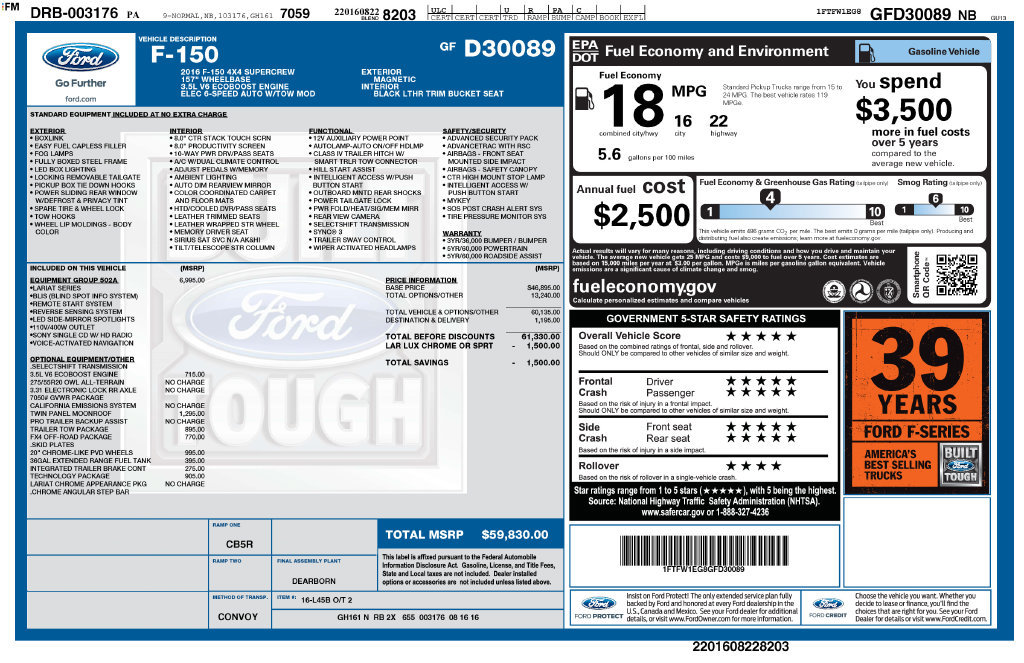 Used 2016 Ford F150 Lariat w/ Equipment Group 502A Luxury AWD/4WD image 41