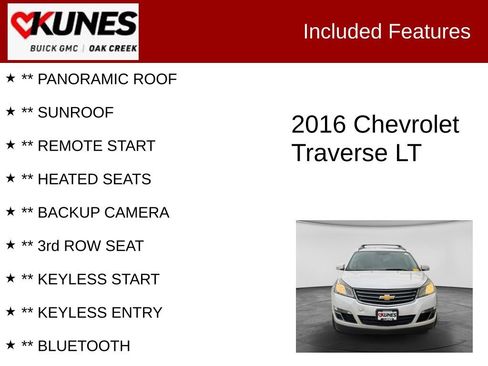Used 2016 Chevrolet Traverse LT w/ Traveler's Package FWD image 2