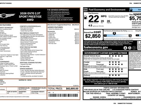 Certified 2026 Genesis GV70 2.5T Sport Prestige AWD/4WD image 3