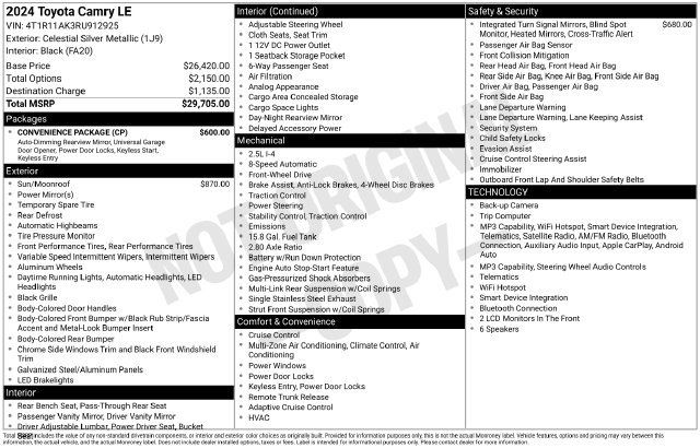 Used 2024 Toyota Camry LE w/ Convenience Package FWD image 29