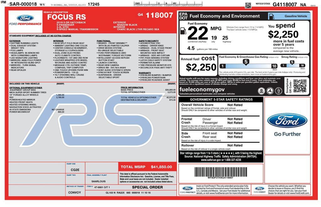 Used 2016 Ford Focus RS AWD/4WD image 1