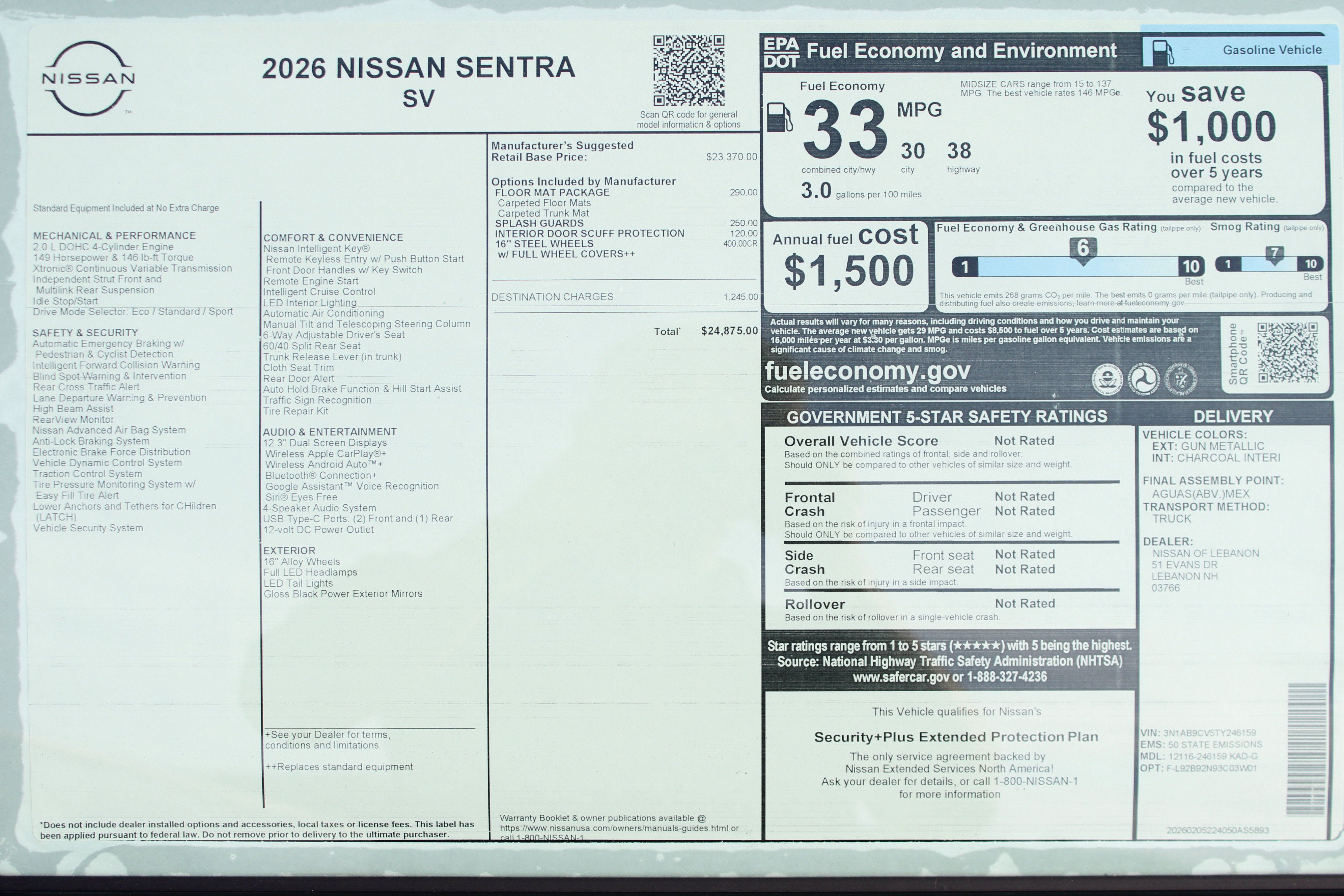 Used 2026 Nissan Sentra SV w/ Floor Mat Package FWD image 25