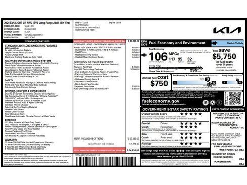 Certified 2025 Kia EV6 Light w/ Light LR Technology Package AWD/4WD image 9