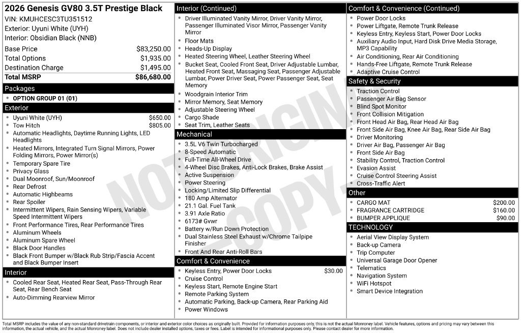 New 2026 Genesis GV80 3.5T Prestige AWD/4WD image 4
