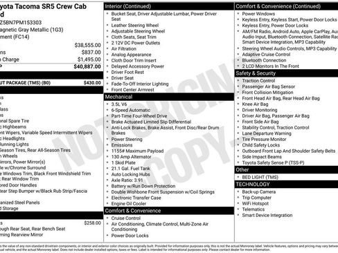 Used 2023 Toyota Tacoma SR5 w/ Black Out Package (TMS) AWD/4WD image 32