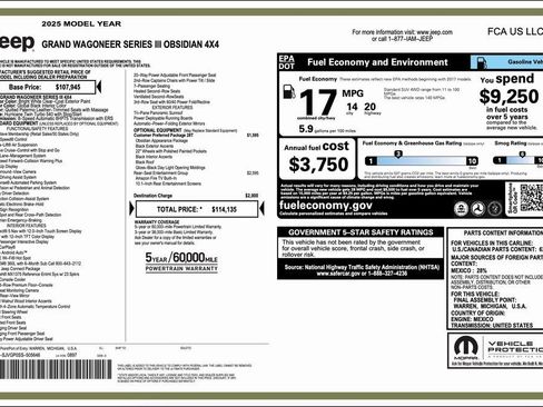 New 2025 Jeep Grand Wagoneer Series III w/ Rear Seat Video Group 1 image 2