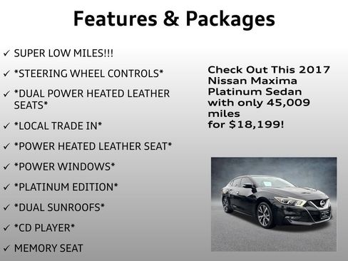 Used 2017 Nissan Maxima Platinum w/ Interior Lighting Package image 8