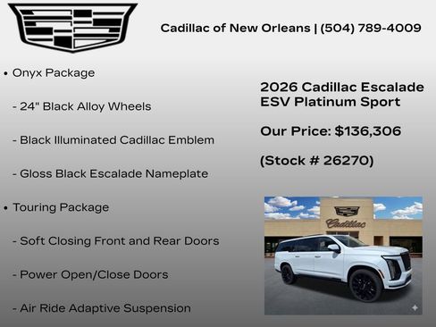 New 2026 Cadillac Escalade ESV Platinum Sport w/ LPO, ONYX Package AWD/4WD image 7