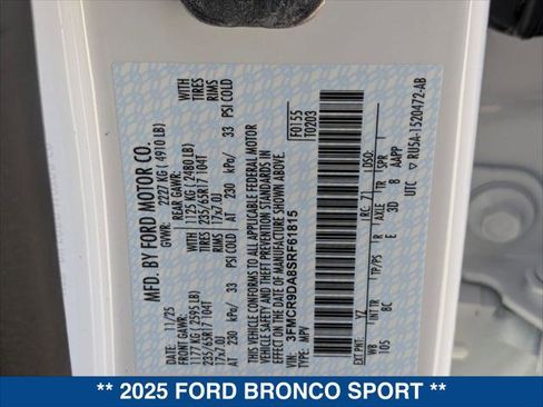 New 2025 Ford Bronco Sport Badlands w/ Sasquatch Badlands Package image 20