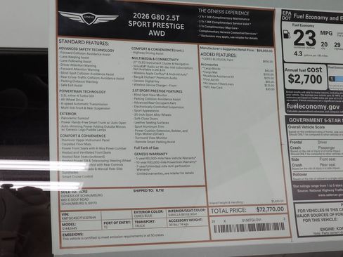 New 2026 Genesis G80 2.5T Sport Prestige image 36