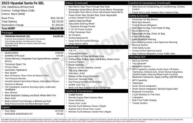 Certified 2023 Hyundai Santa Fe SEL w/ Premium Package AWD/4WD image 35