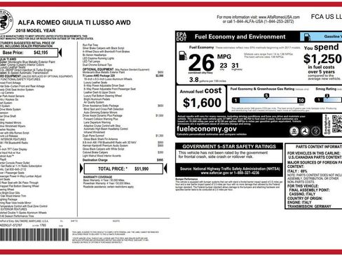 Used 2018 Alfa Romeo Giulia Ti w/ Quick Order Package 22X Lusso image 3