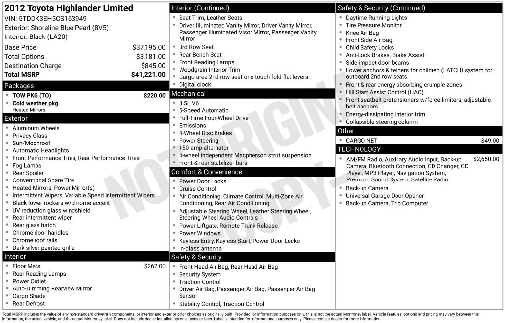 Used 2012 Toyota Highlander Limited w/ Tow Pkg AWD/4WD image 5